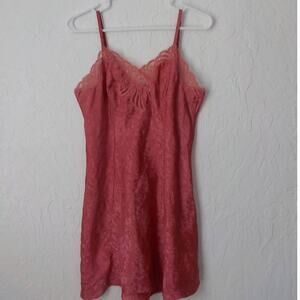 Vintage Adonna Pink Lace Slip Dress Pjs Pullover Satin Polyester Women Medium